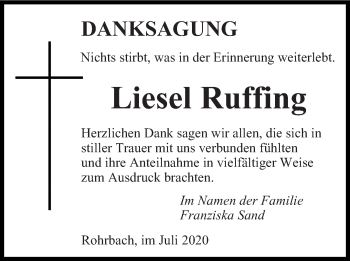 Todesanzeige von Liesel Ruffing von saarbruecker_zeitung