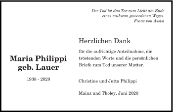 Todesanzeige von Maria Philippi von saarbruecker_zeitung