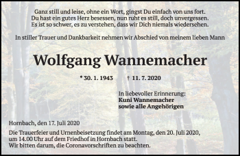 Todesanzeige von Wolfgang Wannemacher von saarbruecker_zeitung