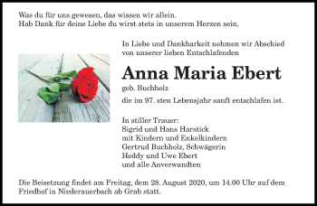 Todesanzeige von Anna Maria Ebert von saarbruecker_zeitung