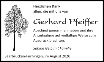 Todesanzeige von Gerhard Pfeiffer von saarbruecker_zeitung