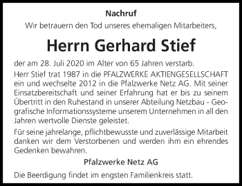 Todesanzeige von Gerhard Stief von saarbruecker_zeitung