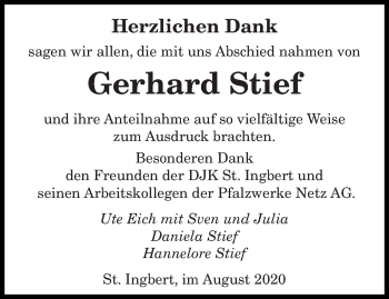 Todesanzeige von Gerhard Stief von saarbruecker_zeitung