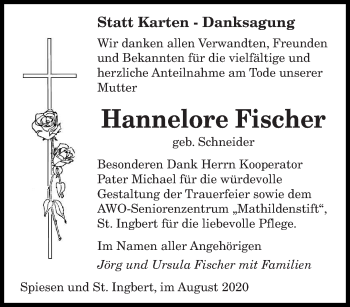 Todesanzeige von Hannelore Fischer von saarbruecker_zeitung