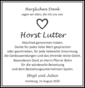 Todesanzeige von Horst Lutter von saarbruecker_zeitung