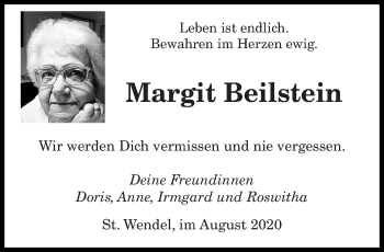 Todesanzeige von Margit Beilstein von saarbruecker_zeitung