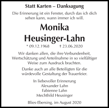 Todesanzeige von Monika Heusinger-Lahn von saarbruecker_zeitung