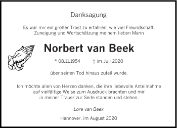Todesanzeige von Norbert van Beek von saarbruecker_zeitung