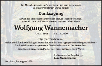 Todesanzeige von Wolfgang Wannemacher von saarbruecker_zeitung