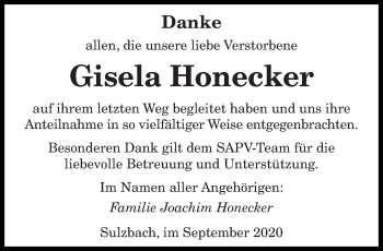 Todesanzeige von Gisela Honecker von saarbruecker_zeitung