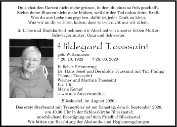 Todesanzeige von Hildegard Toussaint von saarbruecker_zeitung