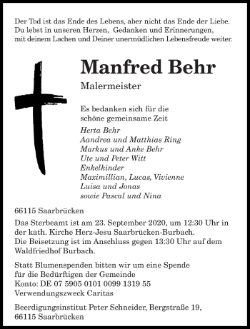 Todesanzeige von Manfred Behr von saarbruecker_zeitung