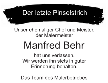 Todesanzeige von Manfred Behr von saarbruecker_zeitung