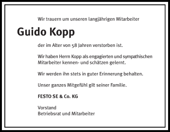 Todesanzeige von Guido Kopp von saarbruecker_zeitung