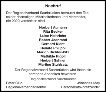 Todesanzeige von Nachruf  von saarbruecker_zeitung