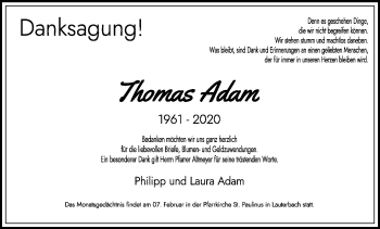 Todesanzeige von Thomas Adam von saarbruecker_zeitung