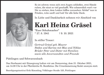 Todesanzeige von Karl Heinz Gräsel von saarbruecker_zeitung