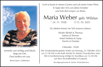 Todesanzeige von Maria Weber von saarbruecker_zeitung