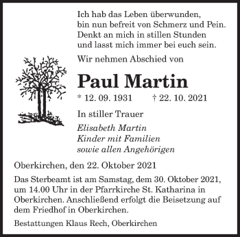 Todesanzeige von Paul Martin von saarbruecker_zeitung