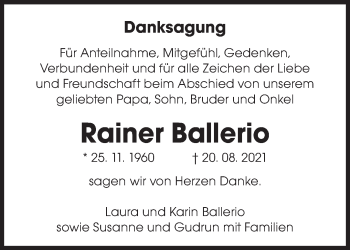 Todesanzeige von Rainer Ballerio von saarbruecker_zeitung