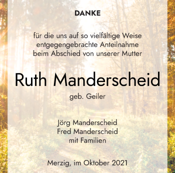 Todesanzeige von Ruth Manderscheid von saarbruecker_zeitung