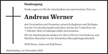 Todesanzeige von Andreas Werner von saarbruecker_zeitung