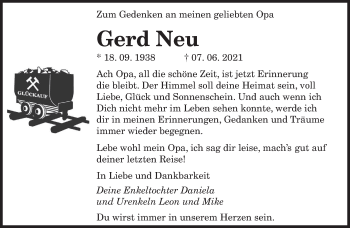 Todesanzeige von Gerd Neu von saarbruecker_zeitung