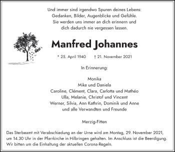 Todesanzeige von Manfred Johannes von saarbruecker_zeitung