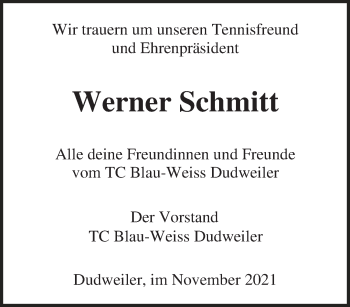Todesanzeige von Werner Schmitt von saarbruecker_zeitung
