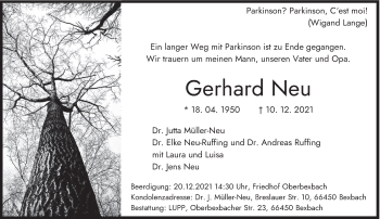 Todesanzeige von Gerhard Neu von saarbruecker_zeitung