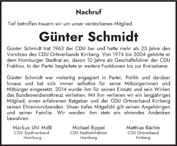 Todesanzeige von Günter Schmidt von saarbruecker_zeitung