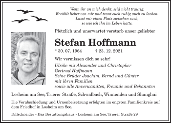 Todesanzeige von Stefean Hoffmann von saarbruecker_zeitung
