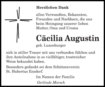 Todesanzeige von Cäcilia Augustin von saarbruecker_zeitung