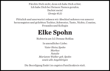 Todesanzeige von Elke Spohn von saarbruecker_zeitung