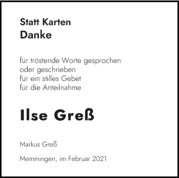 Todesanzeige von Ilse Greß von saarbruecker_zeitung