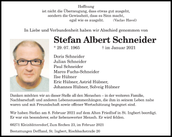 Todesanzeige von Stefan Albert Schneider von saarbruecker_zeitung