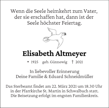 Todesanzeige von Elisabeth Altmeyer von saarbruecker_zeitung
