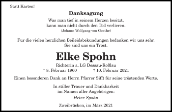 Todesanzeige von Elke Spohn von saarbruecker_zeitung