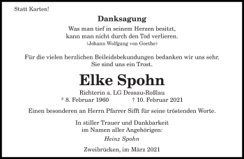 Todesanzeige von Elke Spohn von saarbruecker_zeitung
