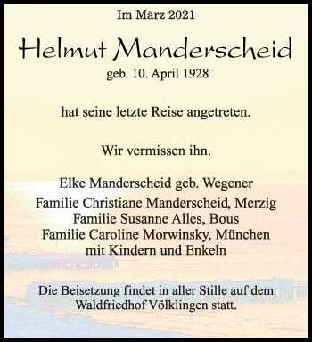 Todesanzeige von Helmut Manderscheid von saarbruecker_zeitung
