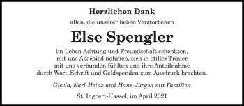 Todesanzeige von Else Spengler von saarbruecker_zeitung