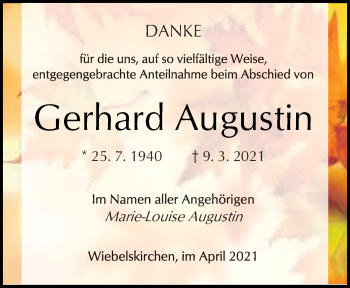 Todesanzeige von Gerhard Augustin von saarbruecker_zeitung
