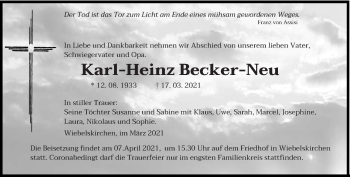 Todesanzeige von Karl-Heinz Becker-Neu von saarbruecker_zeitung