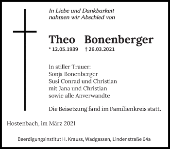 Todesanzeige von Theo Bonenberger von saarbruecker_zeitung