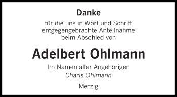 Todesanzeige von Adelbert Ohlmann von saarbruecker_zeitung