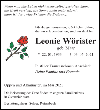 Todesanzeige von Leonie Wörister von saarbruecker_zeitung