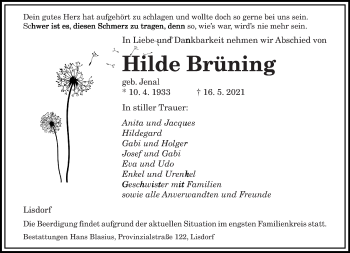 Todesanzeige von Hilde Brüning von saarbruecker_zeitung
