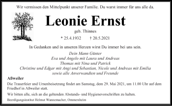Todesanzeige von Leonie Ernst von saarbruecker_zeitung