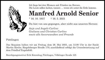 Todesanzeige von Manfred Arnold Senior von saarbruecker_zeitung