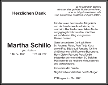 Todesanzeige von Martha Schillo von saarbruecker_zeitung